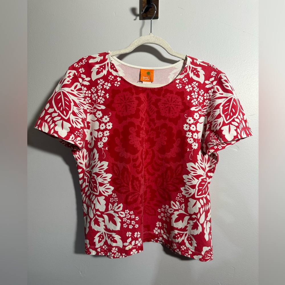 HEARTS OF PALM Women's L Pullover Red Tropical Short Sleeve T-Shirt | SKU 0858